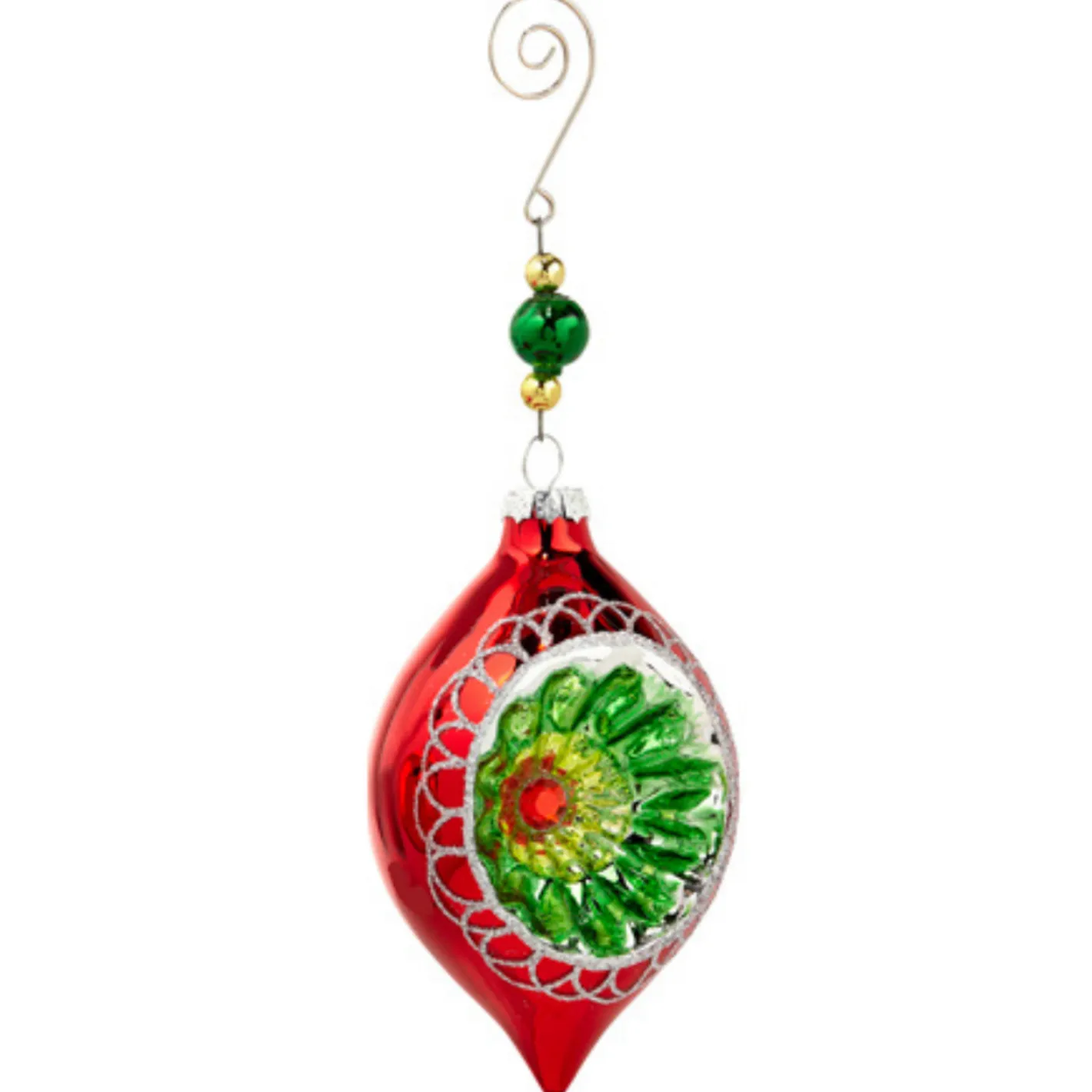 Raz Imports Raz 6" Vintage Red and Green Glass Reflector Christmas Ornament with Hanger 4412512 Clearance