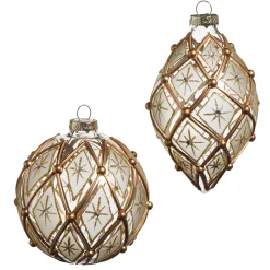 Raz Imports Raz 4" White and Gold Deco Clear Glass Christmas Ornament 4524885 Outlet
