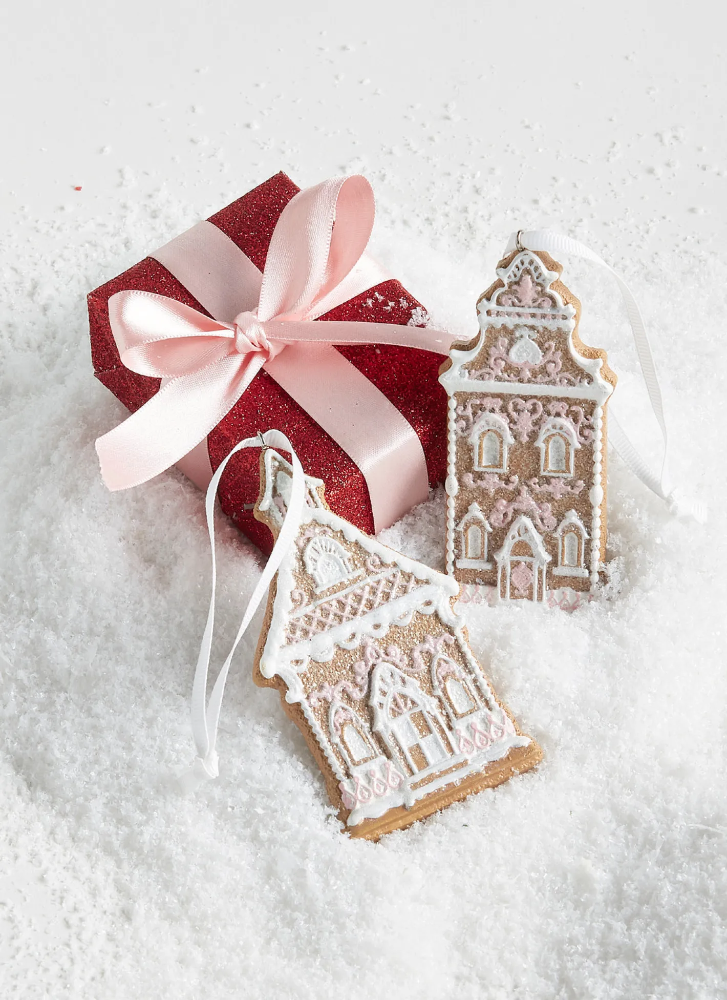 Raz Imports Raz 4" White and Pink Gingerbread Church Christmas Ornament Set of 2 4310202 Discount