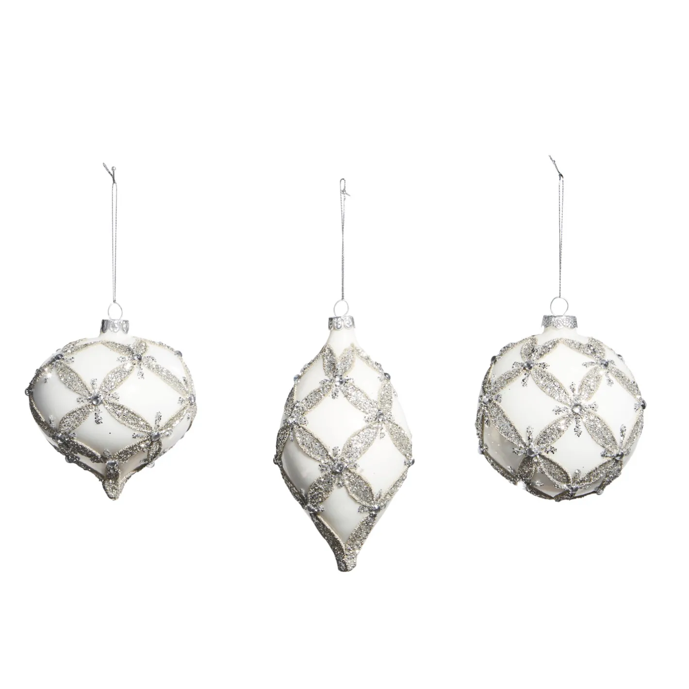 Raz Imports Raz 4" White with Silver Embellishment Glass Christmas Ornament 4322834 Sale