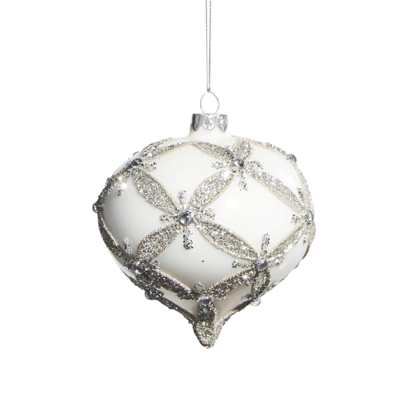 Raz Imports Raz 4" White with Silver Embellishment Glass Christmas Ornament 4322834 Sale