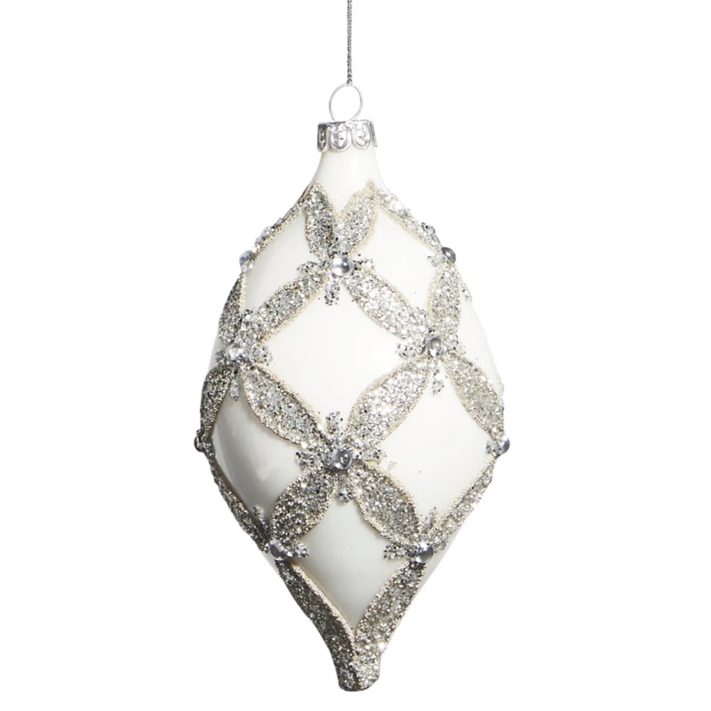 Raz Imports Raz 4" White with Silver Embellishment Glass Christmas Ornament 4322834 Sale