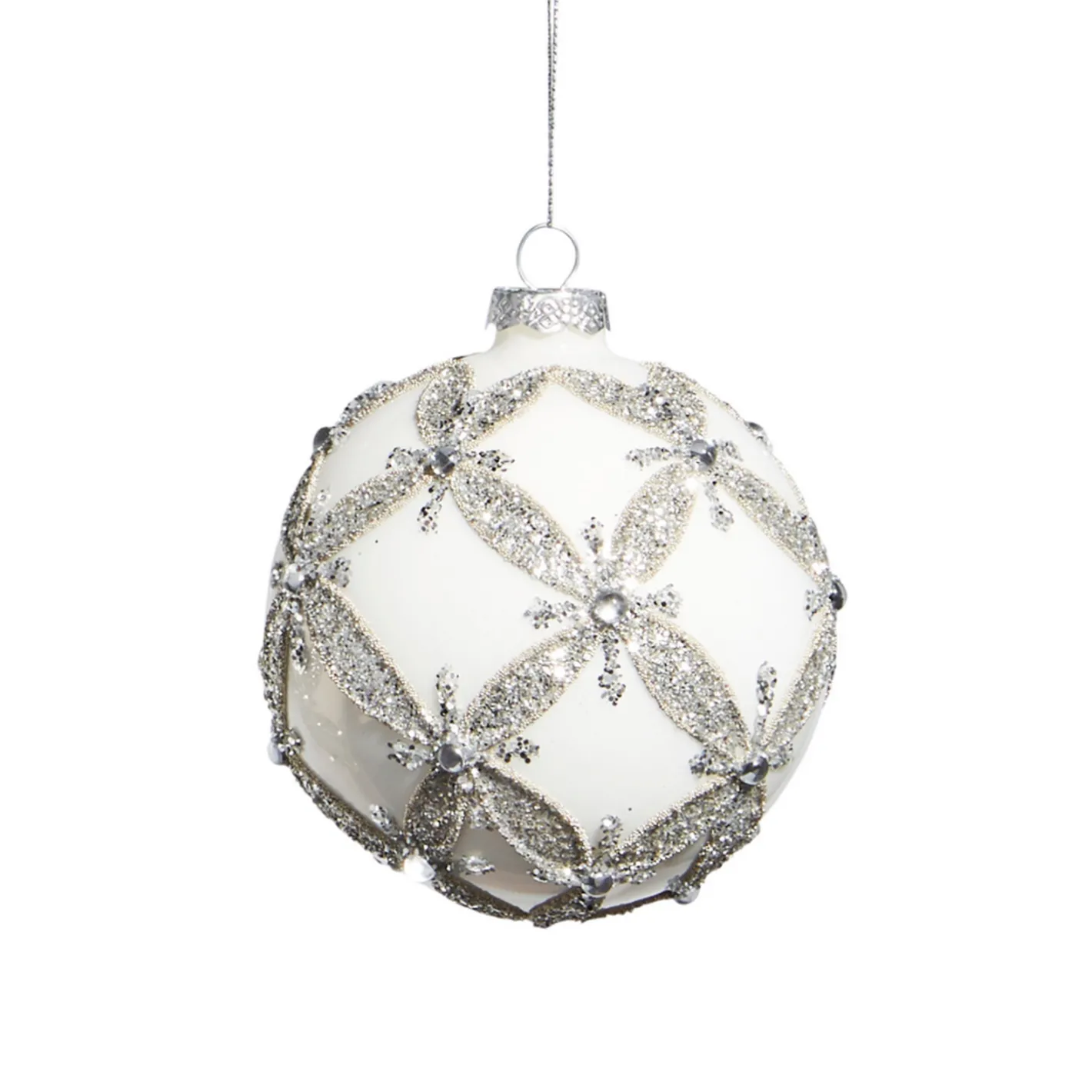 Raz Imports Raz 4" White with Silver Embellishment Glass Christmas Ornament 4322834 Sale