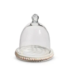 Raz Imports Raz 7" Whitewash Beaded Wooden Tray with Cloche 4424405 Outlet
