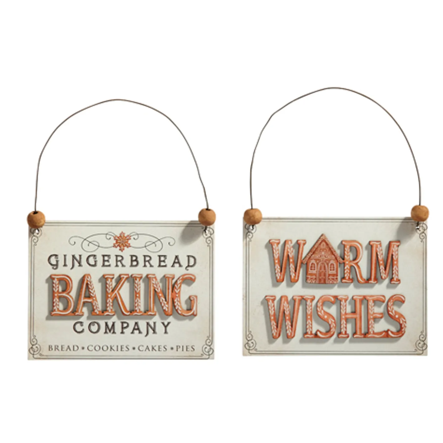 Raz Imports Raz 5" Wooden Gingerbread Sign Christmas Ornament Set of 2 4416264 Discount