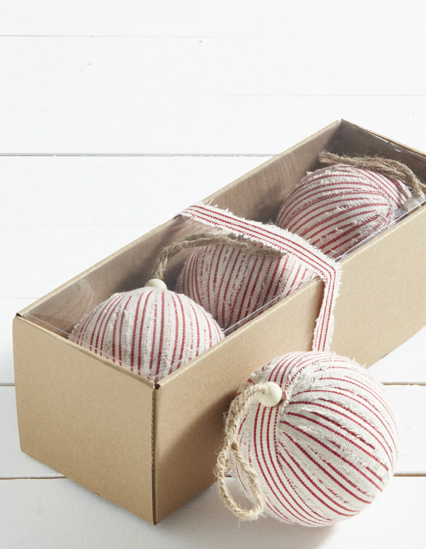 Raz Imports Raz Box of 3 4" Red Ticking Stripe Christmas Ornaments 4220852 Hot