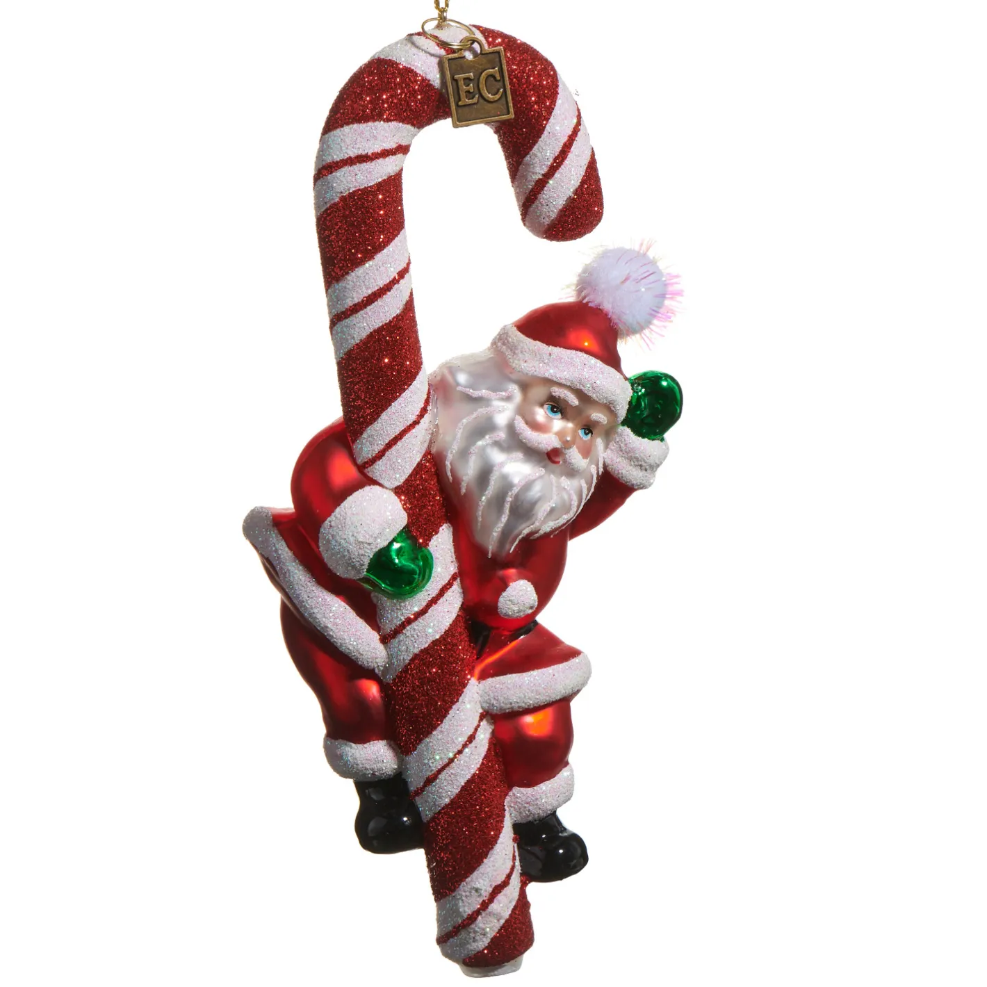Raz Imports Raz Eric Cortina 6.75" Candy Cane Santa Glass Christmas Ornament 4553105 Outlet