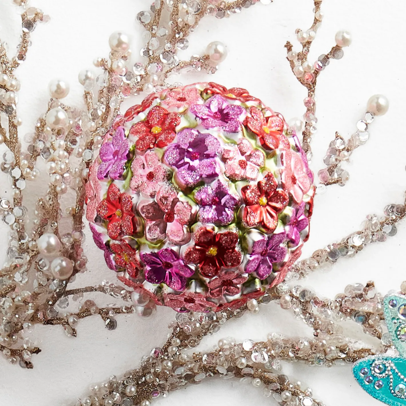 Raz Imports Raz Eric Cortina 4" Colorful Blossom Ball Glass Christmas Ornament 4553173 New