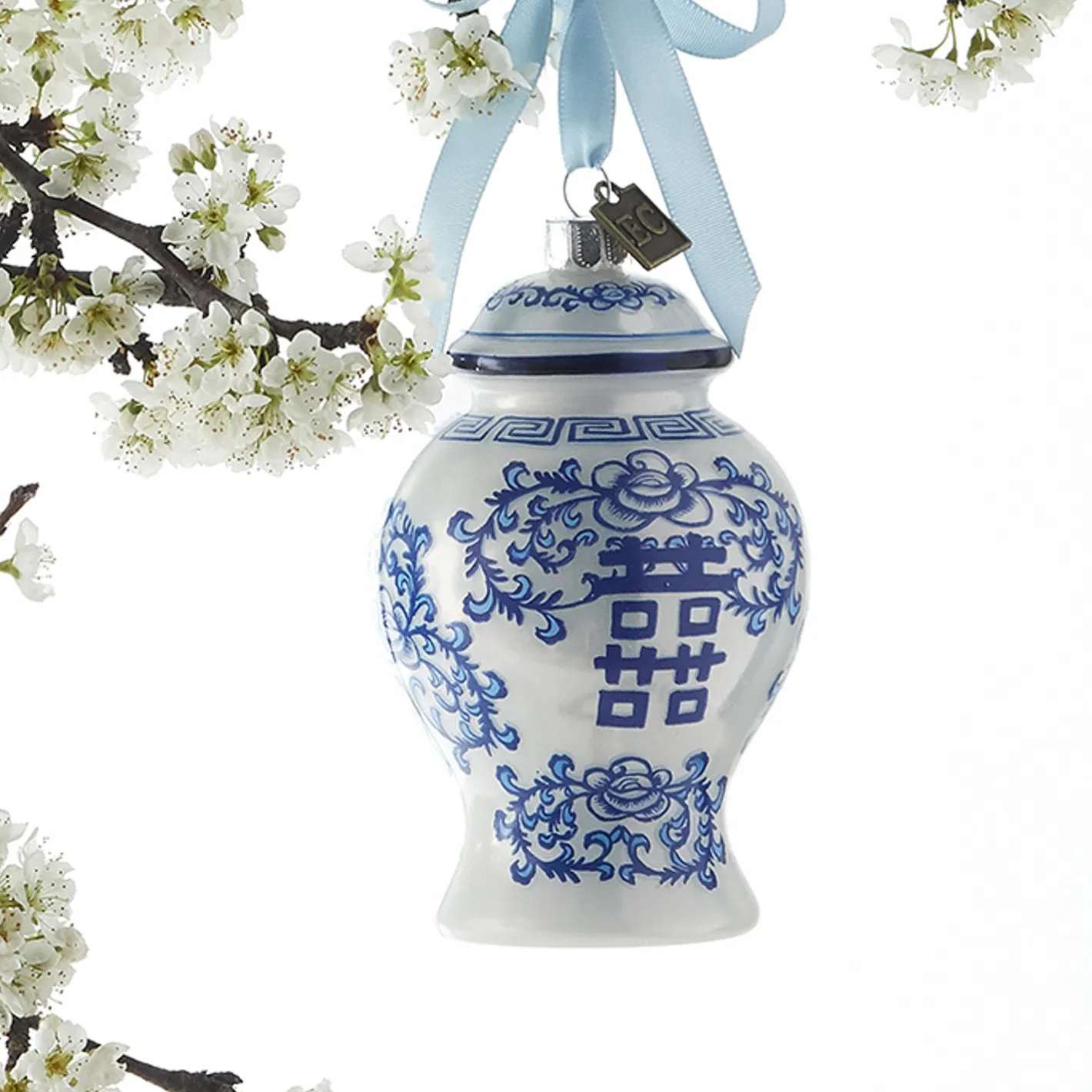 Raz Imports Raz Eric Cortina 4" Delft Ginger Jar Glass Christmas Ornament 3953034 Sale