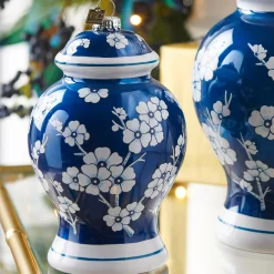 Raz Imports Raz Eric Cortina 8" Large Blue Ginger Jar Glass Christmas 4453181 Sale