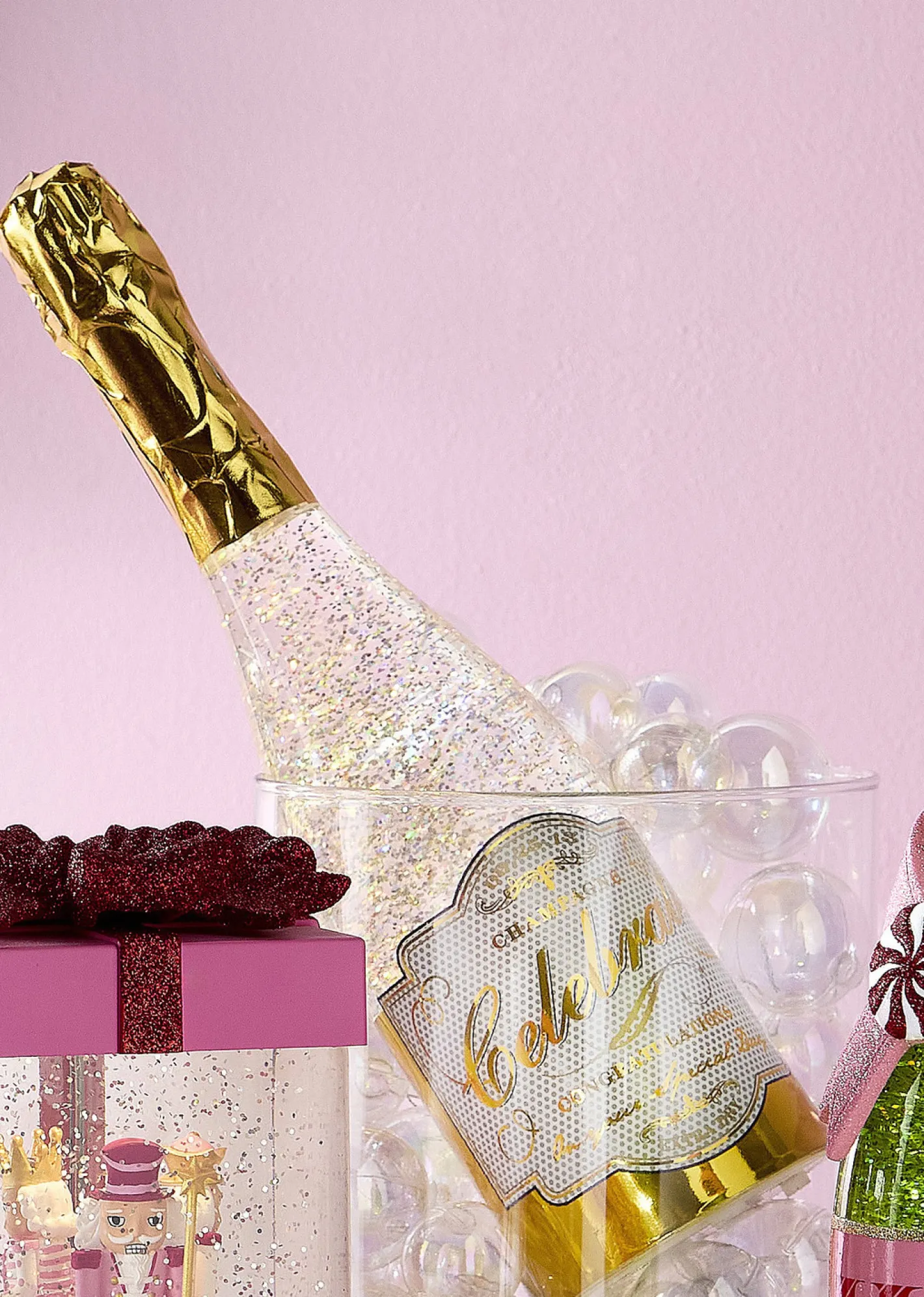 Raz Imports Raz Eric Cortina 12.5" Lighted Christmas Champagne Bottle Water Globe with Swirling Glitter 4419269 Outlet