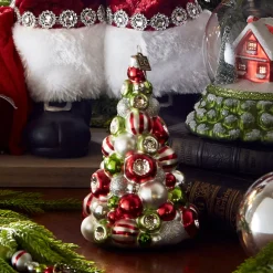 Raz Imports Raz Eric Cortina 5.5" Red, Green, and White Reflector Tree Glass Christmas Ornament 4353167 New