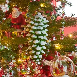 Raz Imports Raz Eric Cortina 8" Snowy Green Pinecone Glass Christmas Ornament 4553107 New