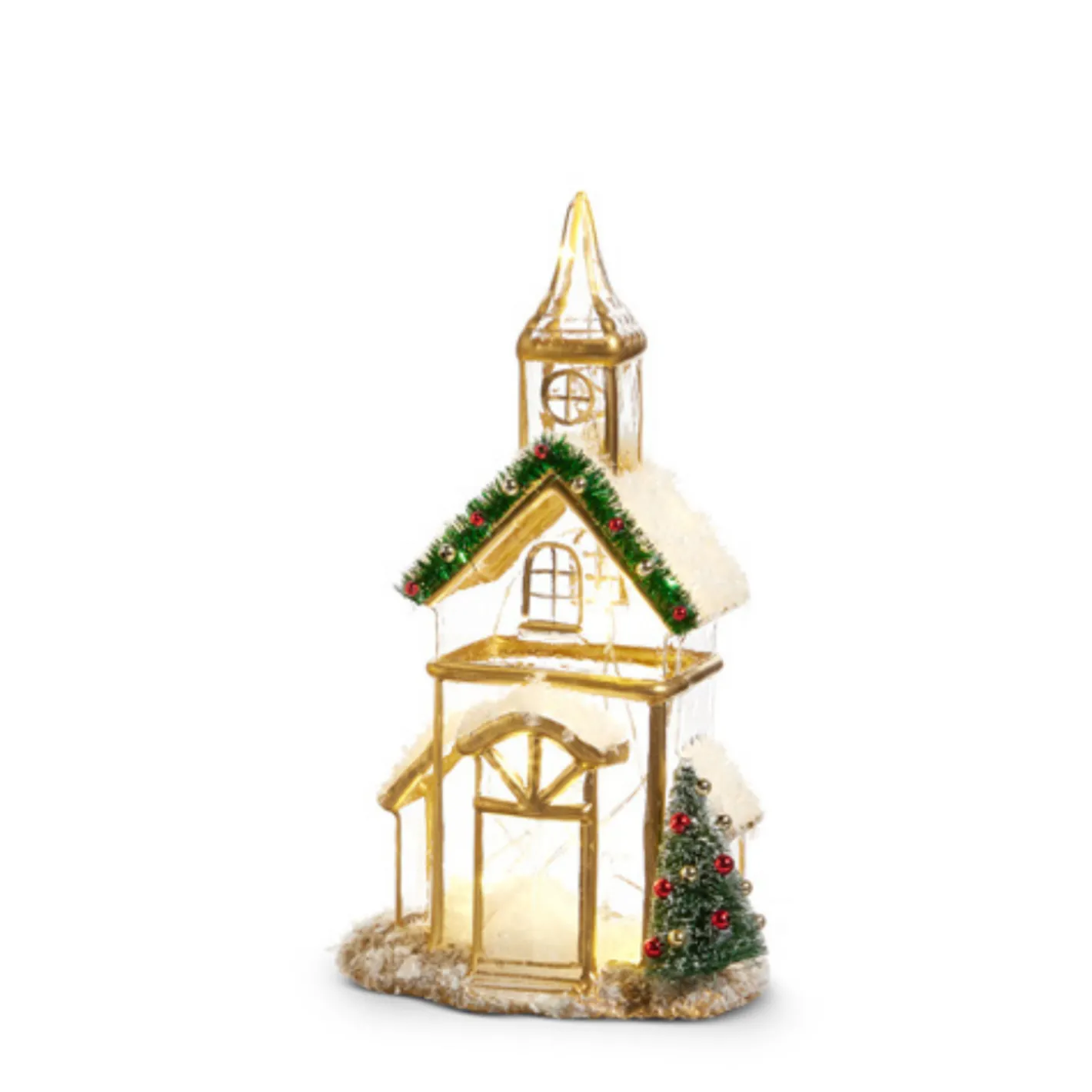 Raz Imports Raz Glass Lighted Gold Church or Pagoda Christmas Figure New