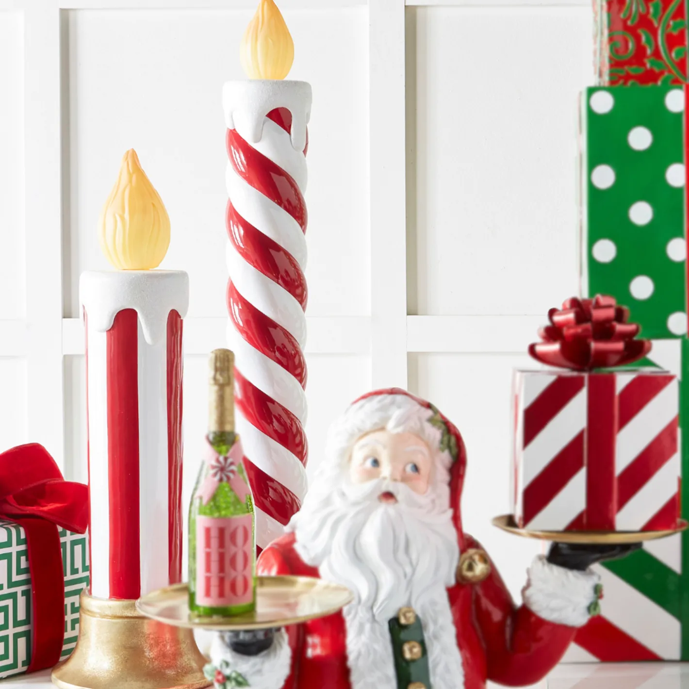 Raz Imports Raz Large Red and White Striped Battery Operated Christmas Candle Decoration New