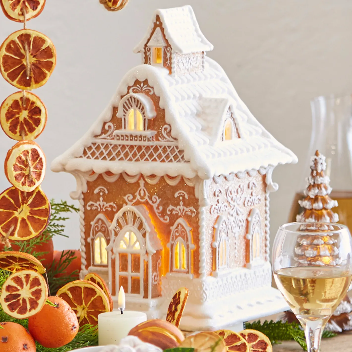 Raz Imports Raz Lighted Brown and White Christmas Gingerbread House Decoration Clearance
