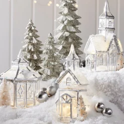 Raz Imports Raz Lighted Silver Church or Pagoda Glass Christmas House Decoration Hot