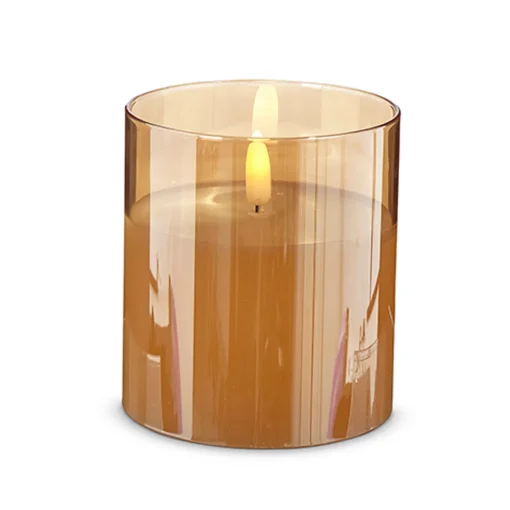 Raz Imports Raz Pillar Battery Operated Flickering Candle In Gold Glass Online