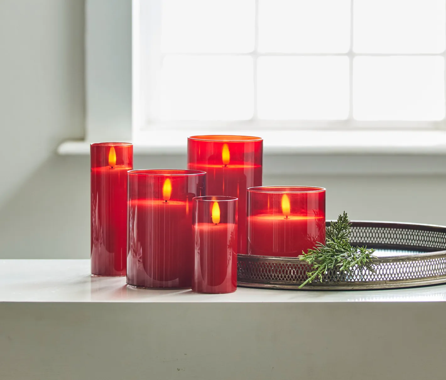 Raz Imports Raz Pillar Battery Operated Flickering Candle In Red Glass Best