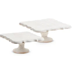 Raz Imports Raz Set of 2 13" Square Wooden White Washed Pedestal Christmas Decoration 4328017 Online