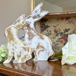 Raz Imports Raz Set of 2 Whitewash Wood Bunny Easter Figures 4424032 New