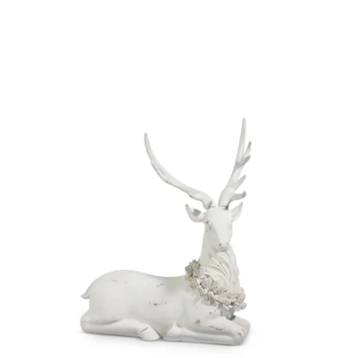 Raz Imports Raz Standing or Laying Large White Deer with Holly Wreath Christmas Decoration New