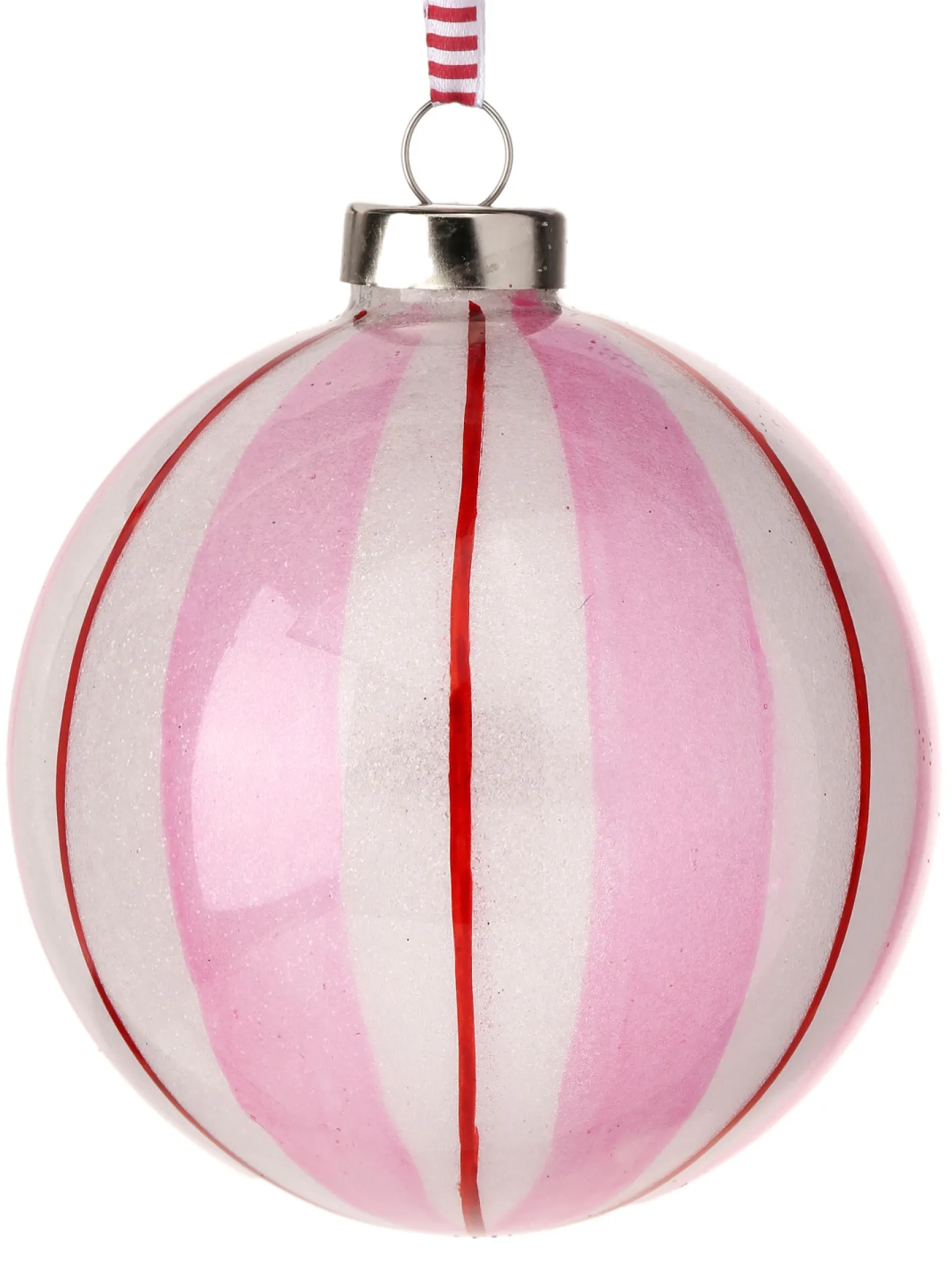 Regency International Regency 4" Pink, White, and Red Candy Striped Glass Ball Ornament MTX74727 Outlet