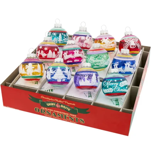 Shiny Brite Vivid Vintage 1.75" Signature Flocked Rounds Glass Christmas Ornament Set 4028247 Online