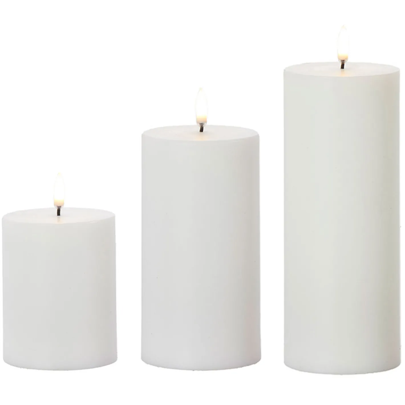 Raz Imports Uyuni 3" x 5", 7" or 9" Flat Top Moving Flame White Unscented Pillar Battery Candle Best