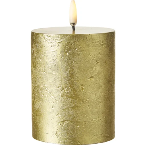 Raz Imports Uyuni 3" x 5" or 7" Gold Texture Flat Top Flicker Flame Pillar Candle Hot