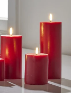 Liown Uyuni 3" x 5" or 7" or 9" Flat Top Moving Flame Red Unscented Pillar Battery Candle Outlet