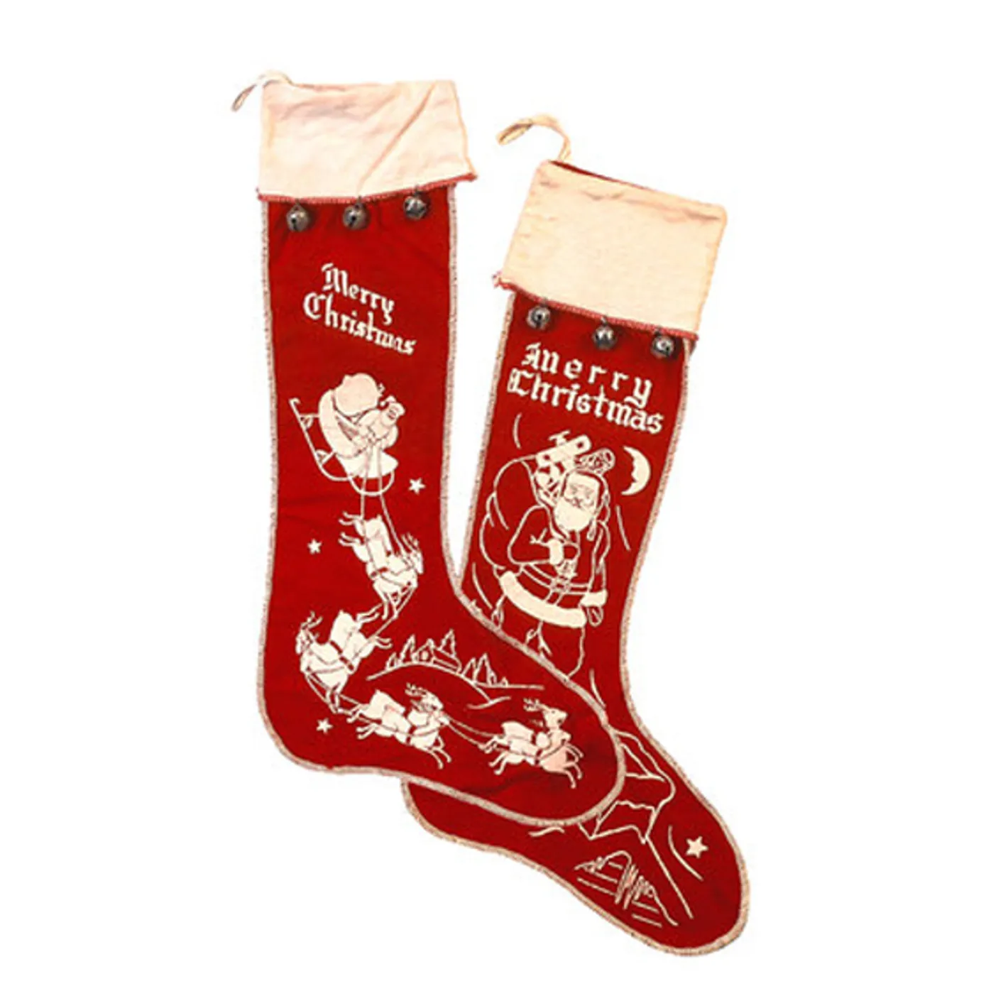 Primitives By Kathy Vintage Inspired Large Felt Christmas Stockings set of 2 2269