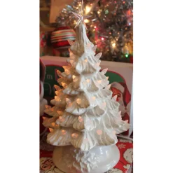 Handmade Ceramics White Ceramic Lighted Christmas Tree 12